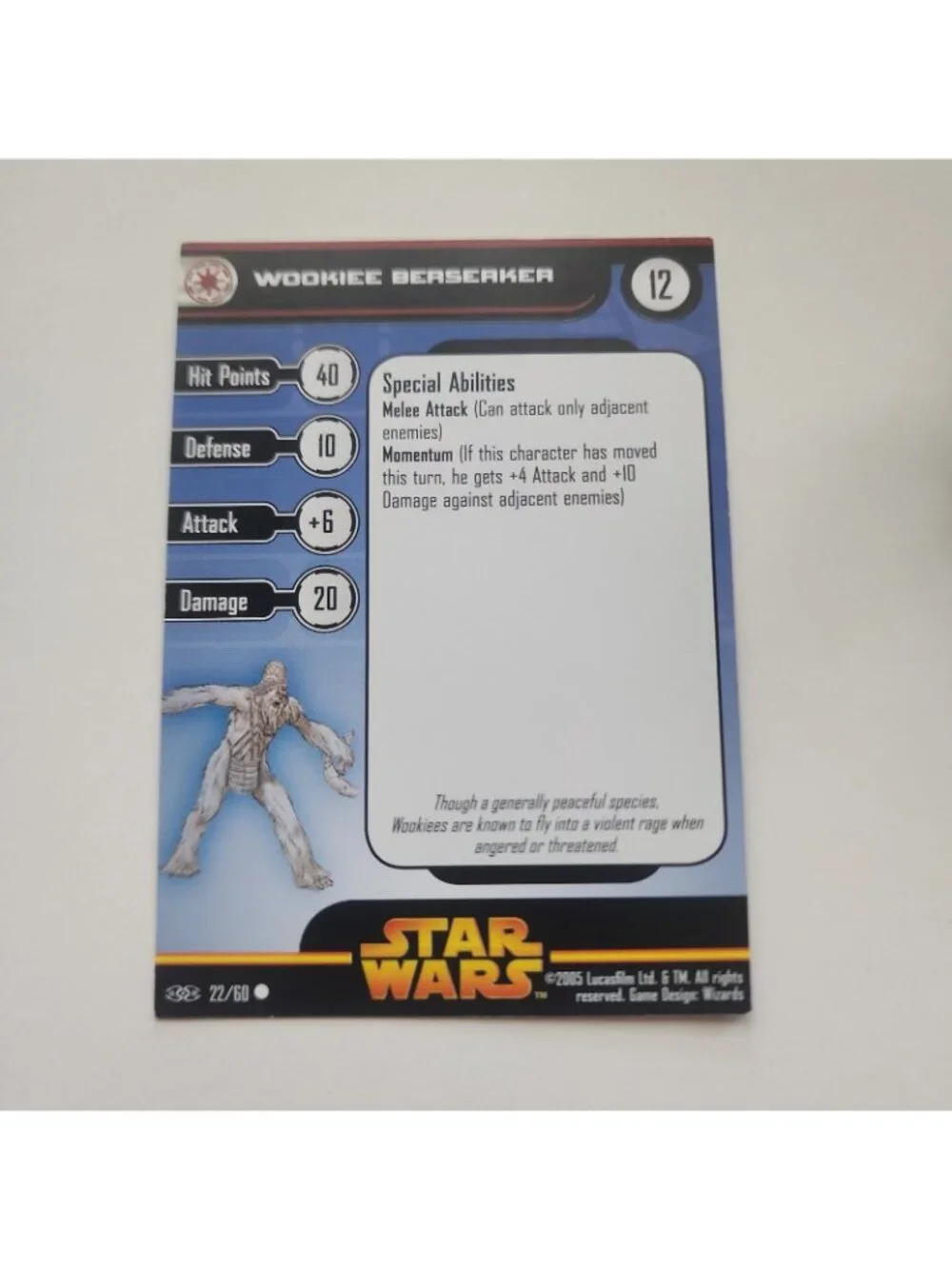 Star Wars Miniatures Revenge of the Sith Wookiee Berserker 22/60 with Stat Card